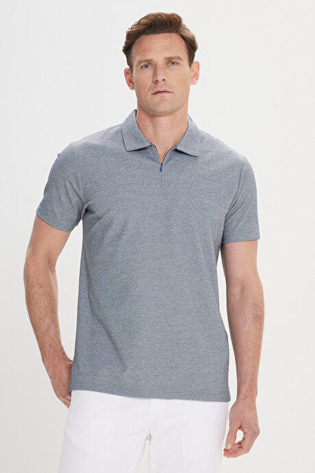 Slim Fit Dar Kesim Pamuklu Polo Yaka Lacivert Tişört resmi