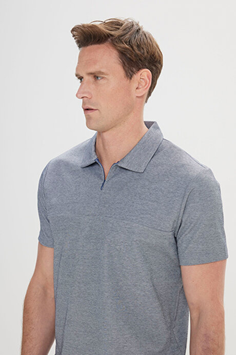 Slim Fit Dar Kesim Pamuklu Polo Yaka Lacivert Tişört resmi