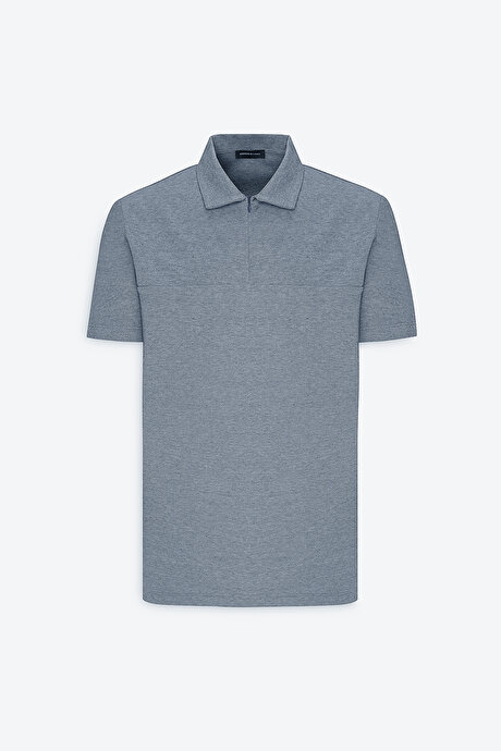Slim Fit Dar Kesim Pamuklu Polo Yaka Lacivert Tişört resmi