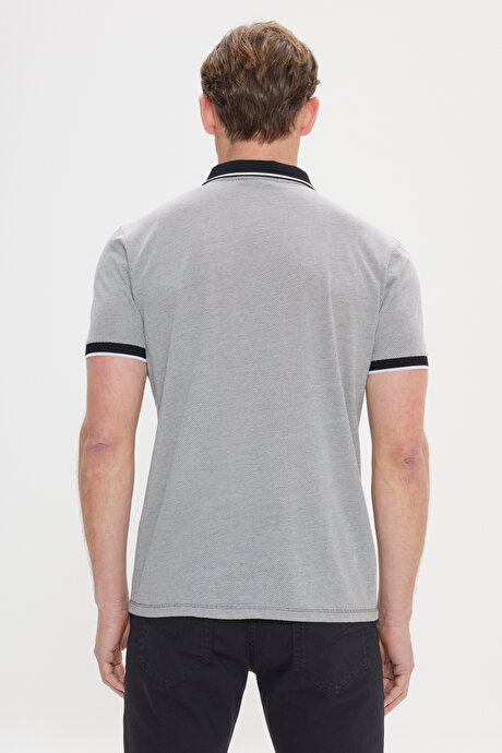 Slim Fit Dar Kesim Pamuklu Desenli Polo Yaka Siyah-Beyaz Tişört resmi