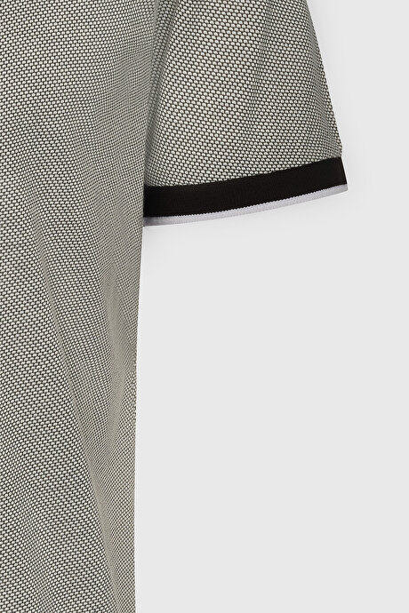 Slim Fit Dar Kesim Pamuklu Desenli Polo Yaka Siyah-Beyaz Tişört resmi