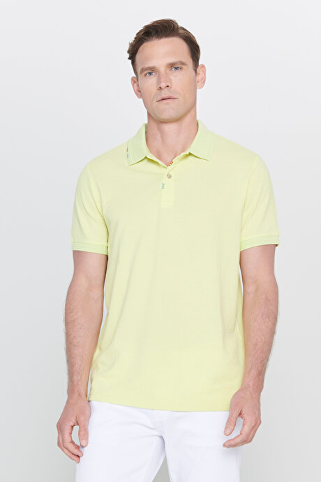 Slim Fit Dar Kesim Polo Yaka Baskılı Pamuklu Fıstık Yeşil Tişört resmi
