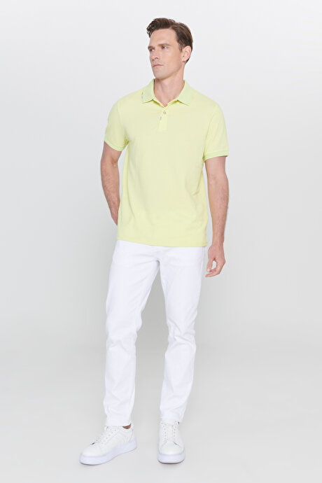 Slim Fit Dar Kesim Polo Yaka Baskılı Pamuklu Fıstık Yeşil Tişört resmi