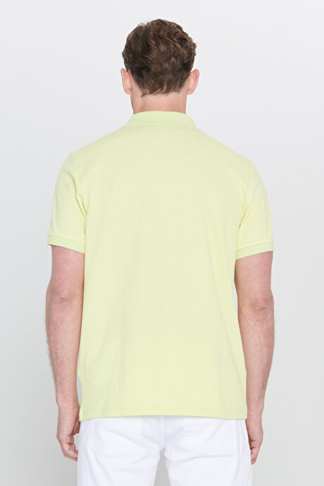 Slim Fit Dar Kesim Polo Yaka Baskılı Pamuklu Fıstık Yeşil Tişört resmi