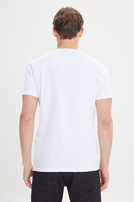 Slim Fit Dar Kesim Pamuklu Bisiklet Yaka Beyaz Tişört resmi