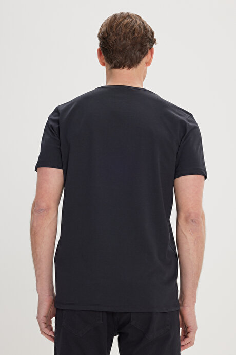 Slim Fit Dar Kesim Pamuklu Bisiklet Yaka Siyah Tişört resmi