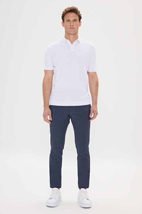 %100 Pamuk Standart Fit Normal Kesim Polo Yaka Armürlü Triko Beyaz Tişört resmi