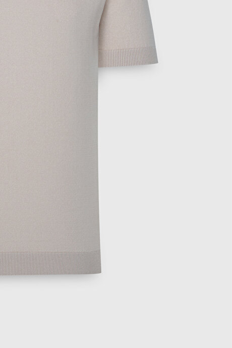 %100 Pamuk Standart Fit Normal Kesim Polo Yaka Triko Bej Tişört resmi