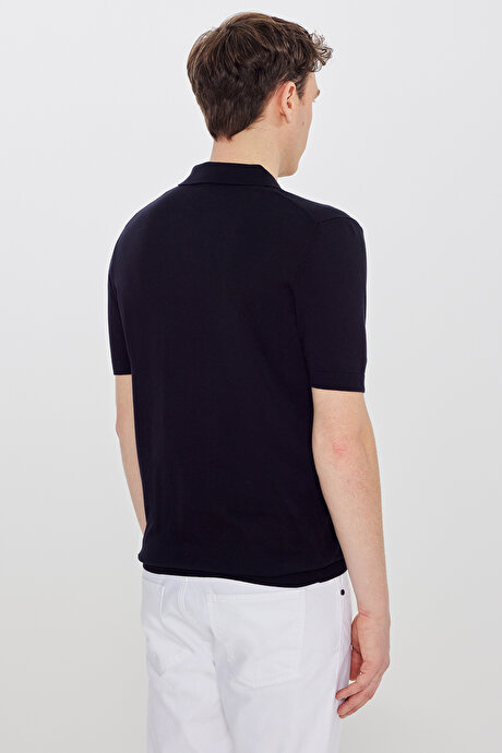 %100 Pamuk Standart Fit Normal Kesim Polo Yaka Triko Siyah Tişört resmi