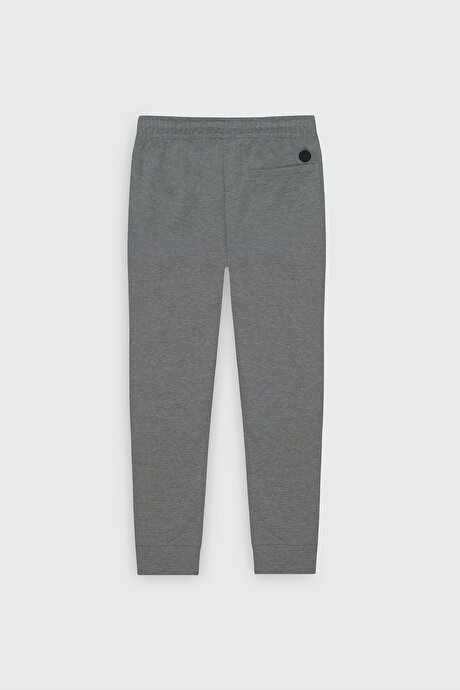 Standart Fit Beli ve Paçası Lastikli Rahat Spor Gri Melanj Eşofman Altı resmi