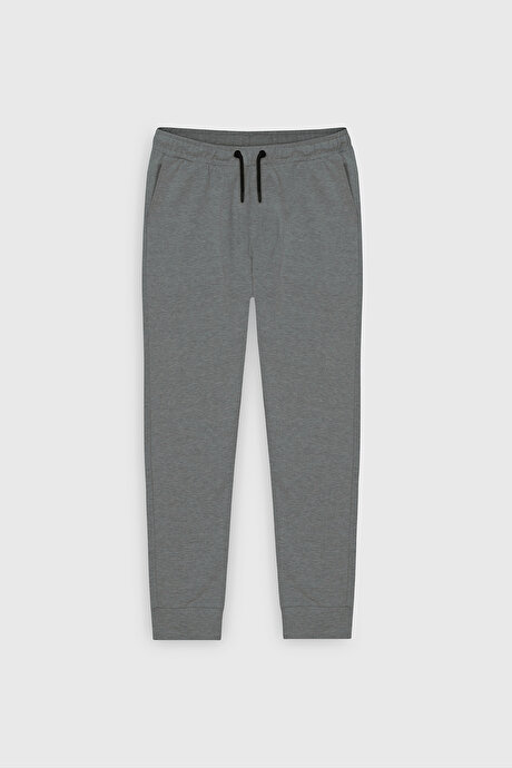 Standart Fit Beli ve Paçası Lastikli Rahat Spor Gri Melanj Eşofman Altı resmi
