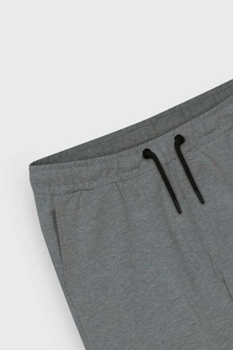 Standart Fit Beli ve Paçası Lastikli Rahat Spor Gri Melanj Eşofman Altı resmi