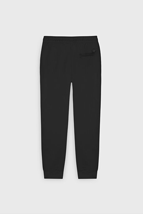 Standart Fit Beli ve Paçası Lastikli Rahat Spor Siyah Eşofman Altı resmi