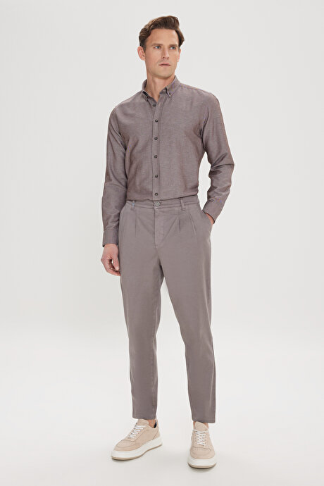 Pamuklu Slim Fit Dar Kesim Yan Cepli Pileli Casual Gri Pantolon resmi