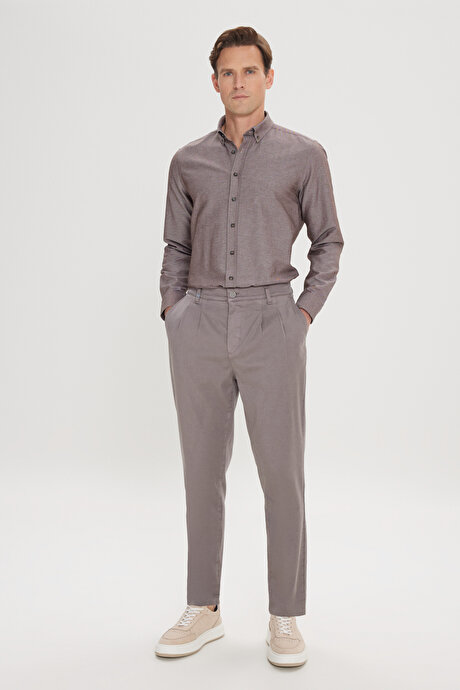 Pamuklu Slim Fit Dar Kesim Yan Cepli Pileli Casual Gri Pantolon resmi
