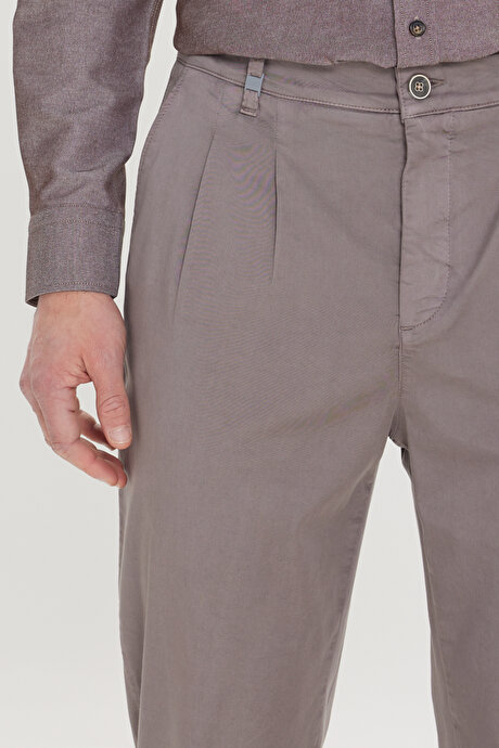 Pamuklu Slim Fit Dar Kesim Yan Cepli Pileli Casual Gri Pantolon resmi