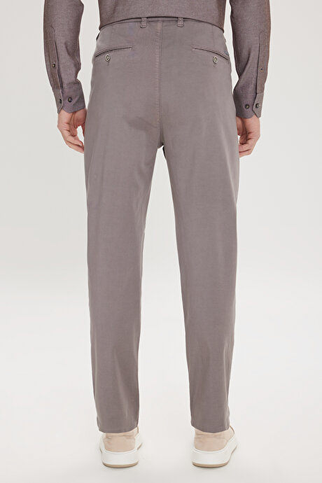 Pamuklu Slim Fit Dar Kesim Yan Cepli Pileli Casual Gri Pantolon resmi