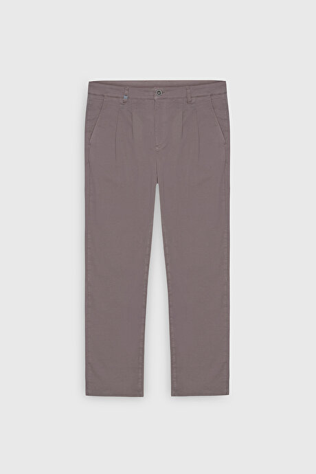 Pamuklu Slim Fit Dar Kesim Yan Cepli Pileli Casual Gri Pantolon resmi