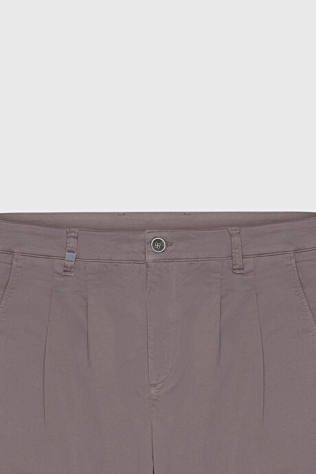 Pamuklu Slim Fit Dar Kesim Yan Cepli Pileli Casual Gri Pantolon resmi