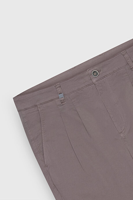 Pamuklu Slim Fit Dar Kesim Yan Cepli Pileli Casual Gri Pantolon resmi