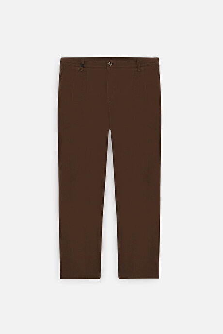 Pamuklu Slim Fit Dar Kesim Yan Cepli Pileli Casual Kahverengi Pantolon resmi