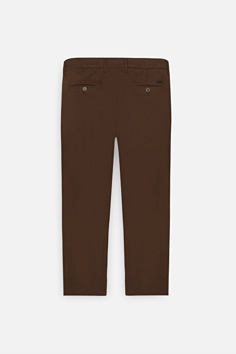 Pamuklu Slim Fit Dar Kesim Yan Cepli Pileli Casual Kahverengi Pantolon resmi