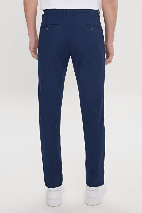 Pamuklu Slim Fit Dar Kesim Yan Cep Armürlü Esnek Lacivert Pantolon resmi