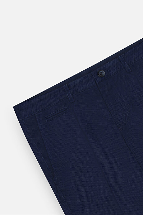 Pamuklu Slim Fit Dar Kesim Yan Cep Armürlü Esnek Lacivert Pantolon resmi