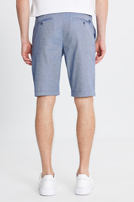 Slim Fit Dar Kesim Yan Cepli Gofre Desenli Lacivert Şort resmi