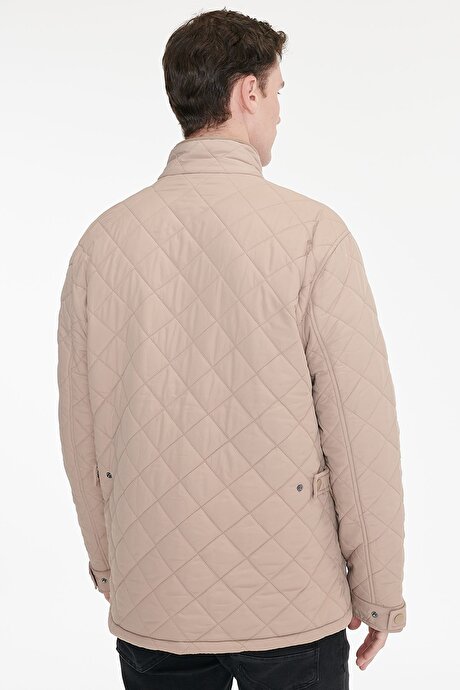 Standart Fit Normal Kesim Dik Yaka Kapaklı Yan Cepli Overcoat Bej Mont resmi