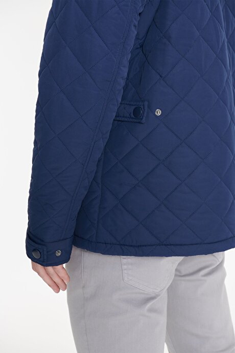 Standart Fit Normal Kesim Dik Yaka Kapaklı Yan Cepli Overcoat Lacivert Mont resmi