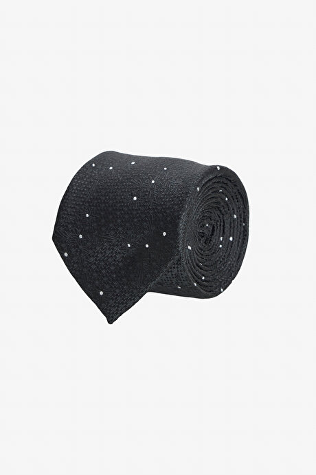 Desenli İpek Siyah-Gri Kravat resmi