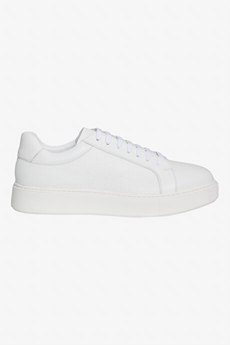 %100 Deri Rahat Esnek Taban Sneaker Beyaz Ayakkabı resmi