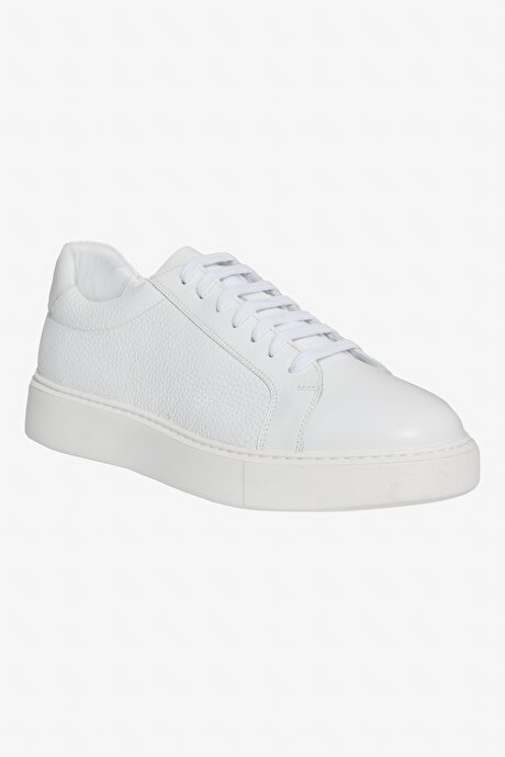 %100 Deri Rahat Esnek Taban Sneaker Beyaz Ayakkabı resmi