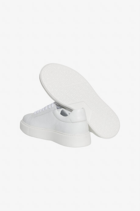 %100 Deri Rahat Esnek Taban Sneaker Beyaz Ayakkabı resmi