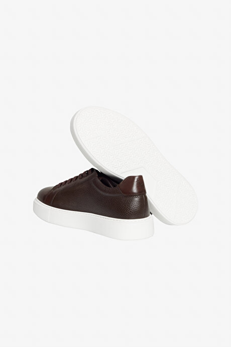 %100 Deri Rahat Esnek Taban Sneaker Kahverengi Ayakkabı resmi