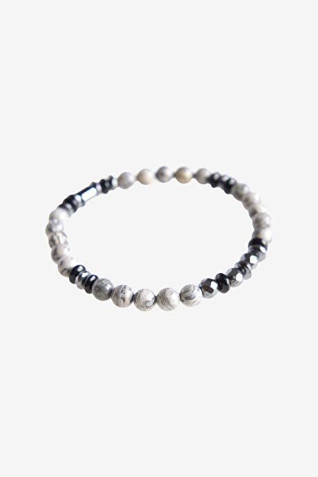 %100 Cam Boncuk Gri-Antrasit Bileklik resmi