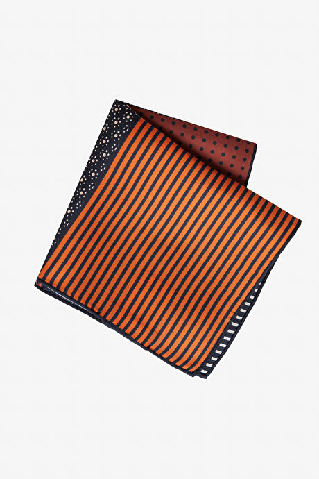 Desenli İpek Lacivert-Bordo Mendil resmi