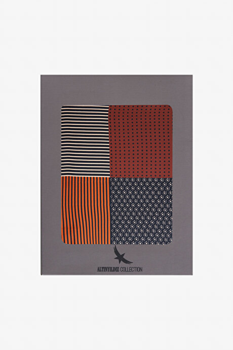 Desenli İpek Lacivert-Bordo Mendil resmi