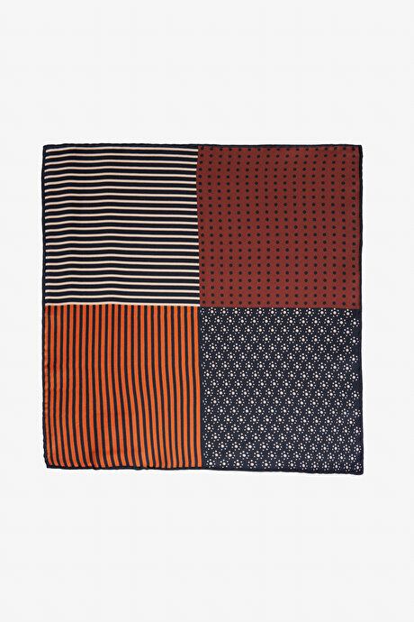 Desenli İpek Lacivert-Bordo Mendil resmi