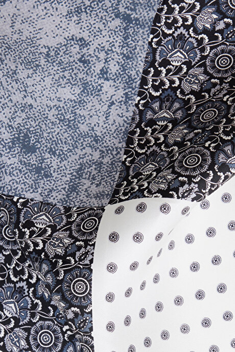 Desenli İpek Siyah-Beyaz Mendil resmi