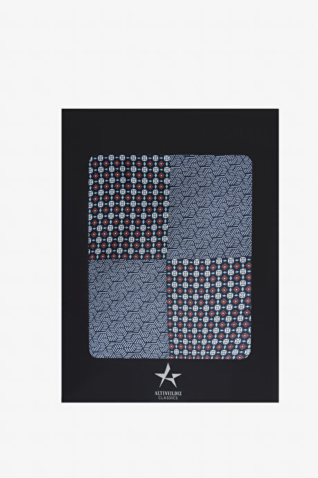 Desenli İpek Mavi-Lacivert Mendil resmi