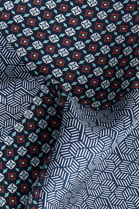 Desenli İpek Mavi-Lacivert Mendil resmi