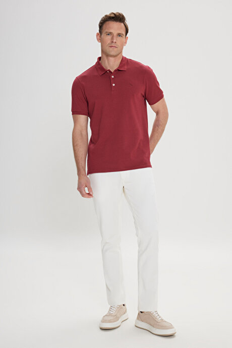 Slim Fit Dar Kesim Polo Yaka %100 Pamuk Bordo Tişört resmi