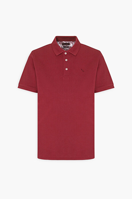 Slim Fit Dar Kesim Polo Yaka %100 Pamuk Bordo Tişört resmi