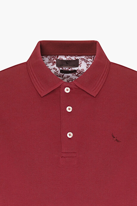 Slim Fit Dar Kesim Polo Yaka %100 Pamuk Bordo Tişört resmi