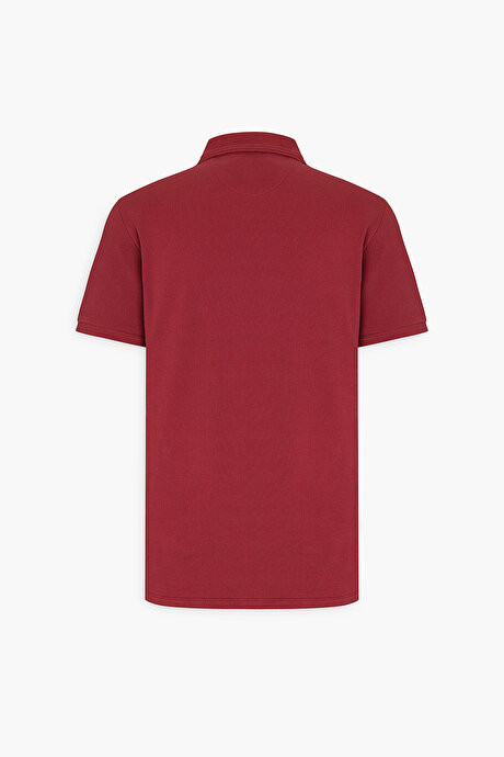Slim Fit Dar Kesim Polo Yaka %100 Pamuk Bordo Tişört resmi