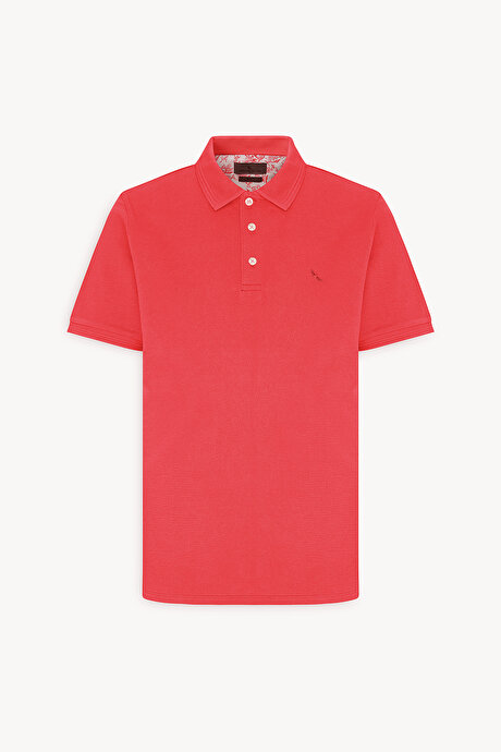 Slim Fit Dar Kesim Polo Yaka %100 Pamuk Kırmızı Tişört resmi