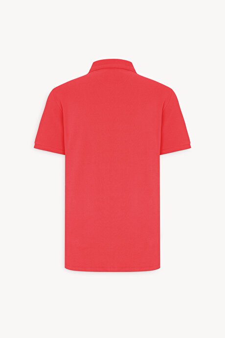 Slim Fit Dar Kesim Polo Yaka %100 Pamuk Kırmızı Tişört resmi