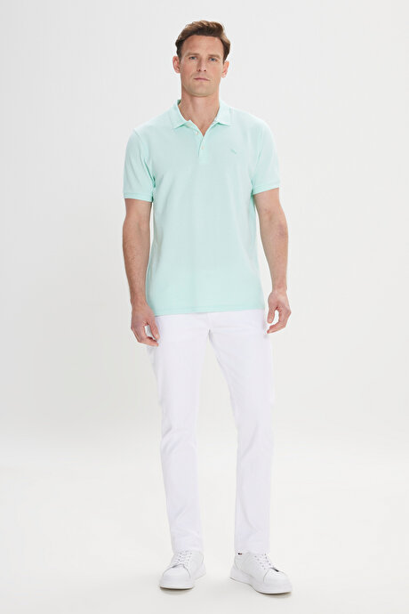 Slim Fit Dar Kesim Polo Yaka %100 Pamuk Mint Tişört resmi